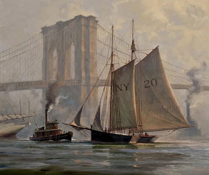 Working Through a Fog, East River, NYC by Don Demers — Giclee On Canvas