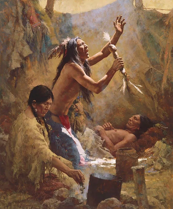 Medicine Man of the Cheyenne Masterwork Anniversary Canvas) by Howard Terpning — Giclee On Canvas Artist Proof