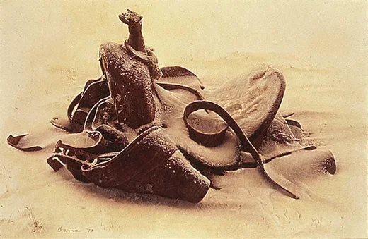 Old Saddle in the Snow by James Bama