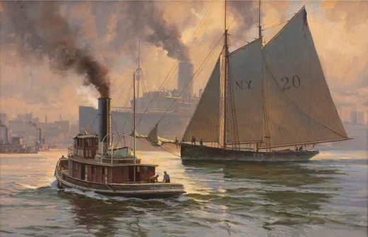 Sail and Steam on The East River by Don Demers