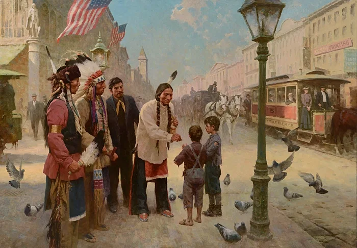 Sitting Bull's Kindness, Philadelphia, 1885 (Master Works) by Z.S.  Liang — Giclee On Canvas