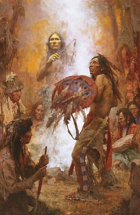Transferring the Medicine Shield (Anniversary Masterwork Canvas) by Howard Terpning