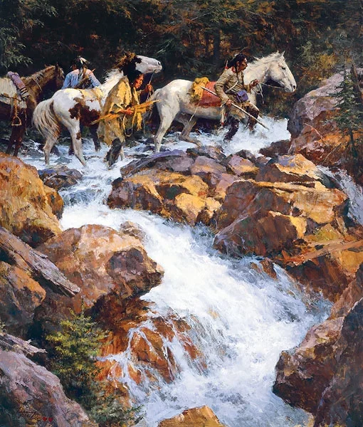 WHITE WATER PASSAGE by Howard Terpning — Giclee On Canvas Artist Proof