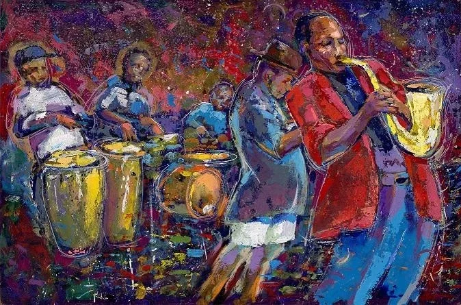 JAZZIN' IN THE PARK - JOE JOHNSON by Gilbert Young — Giclee On Canvas