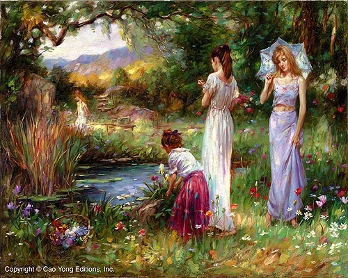 Garden Beauties by Cao Yong — Giclee On Canvas The Romantic Garden Series