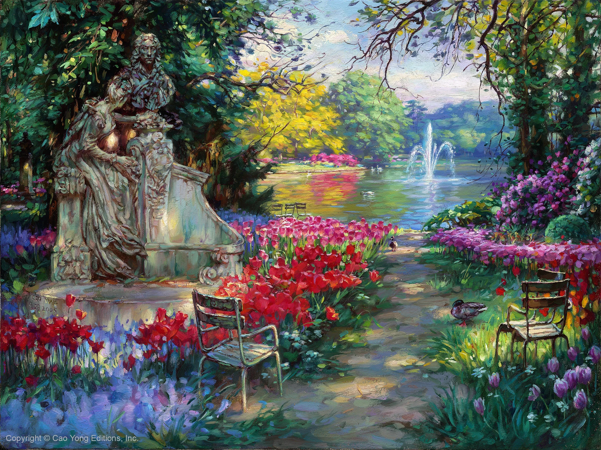 Garden Splendor Artist Proof by Cao Yong — Giclee On Canvas Artist Proof The Romantic Garden Series