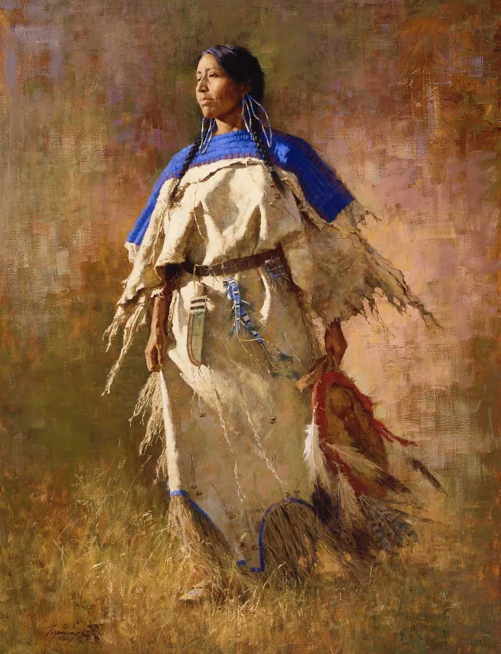 Shield of Her Husband and Matching 5 X 7 Print by Howard Terpning