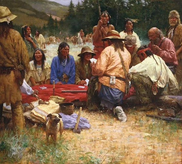 A Friendly Game at Rendezvous 1832 by Howard Terpning — Giclee On Canvas