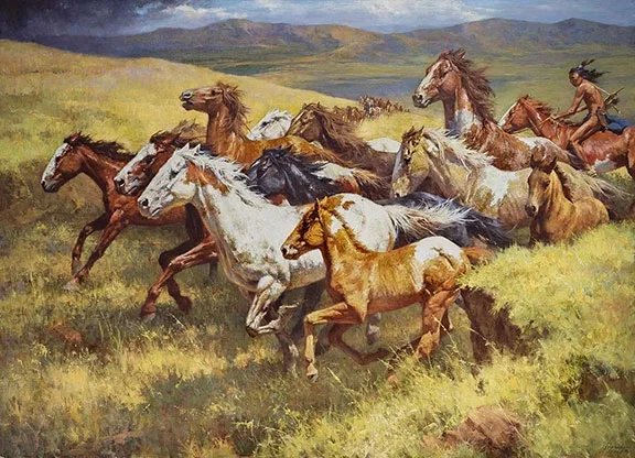 Thunder of the Wild Mustangs by Howard Terpning — Giclee On Canvas Artist Proof