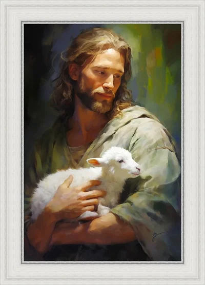 Gentle Savior Framed White by Greg Collins