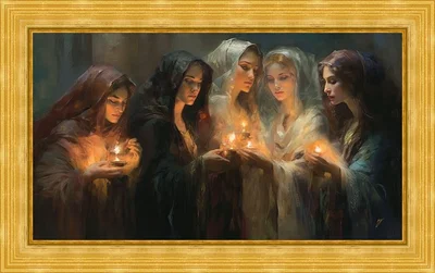 The Five Wise Virgins Framed Gold Metal Leaf by Greg Collins