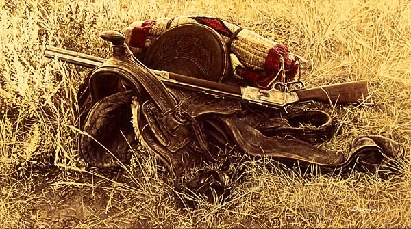 1880s Still Life of Saddle and Rifle SMALLWORK EDITION ON by James Bama — Canvas