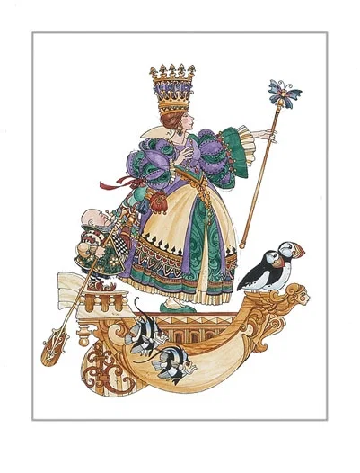THE PRINCESS AND THE PUFFINS HAND COLORED PRINT by James Christensen
