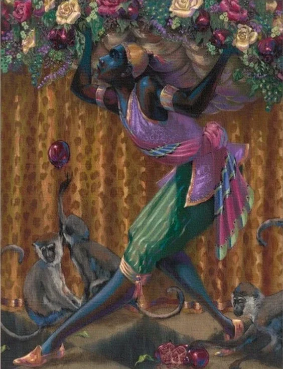 BLACKAMOOR WITH MONKEYS by John Holyfield — Giclee On Canvas