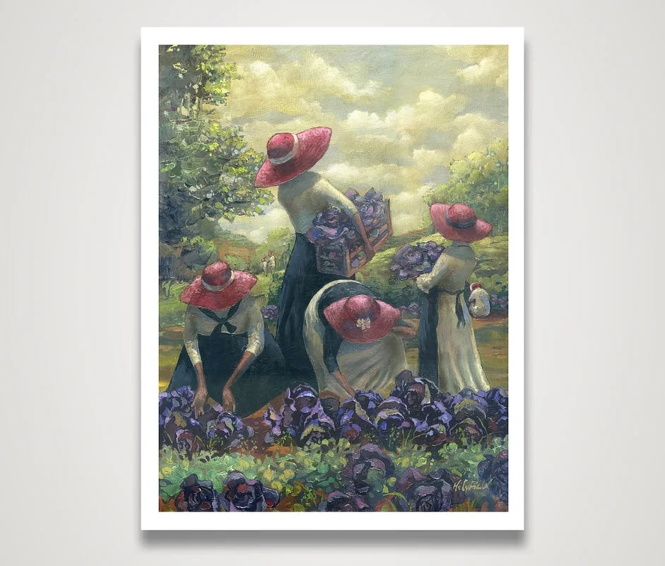 Purple Cabbage And Red Hats by John Holyfield — Giclee On Canvas