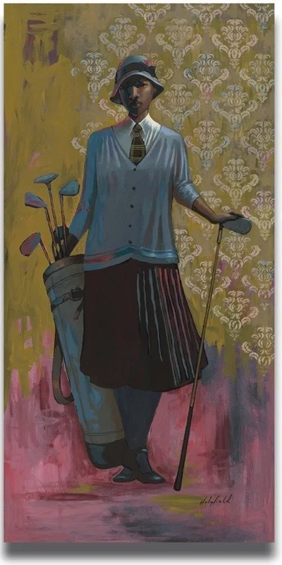 Vintage Golfer (Female) by John Holyfield — Original Acylic on Board