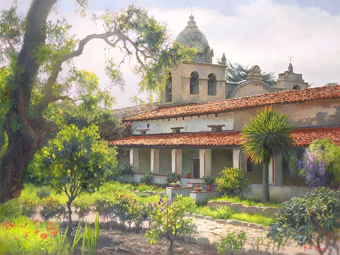 Carmel Mission Garden OPEN EDITION by June Carey — Canvas