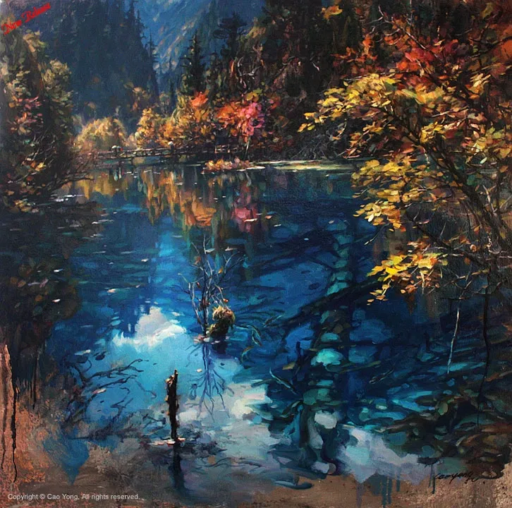 Jiuzhaigou Valley II Artist Proof by Cao Yong — Giclee On Canvas Artist Proof The Eastern Series
