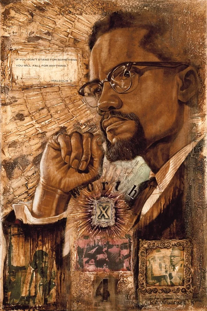 Malcolm X - Worth Dying 4 by Kevin Williams (WAK) — Hand-Embellished Giclee on Canvas