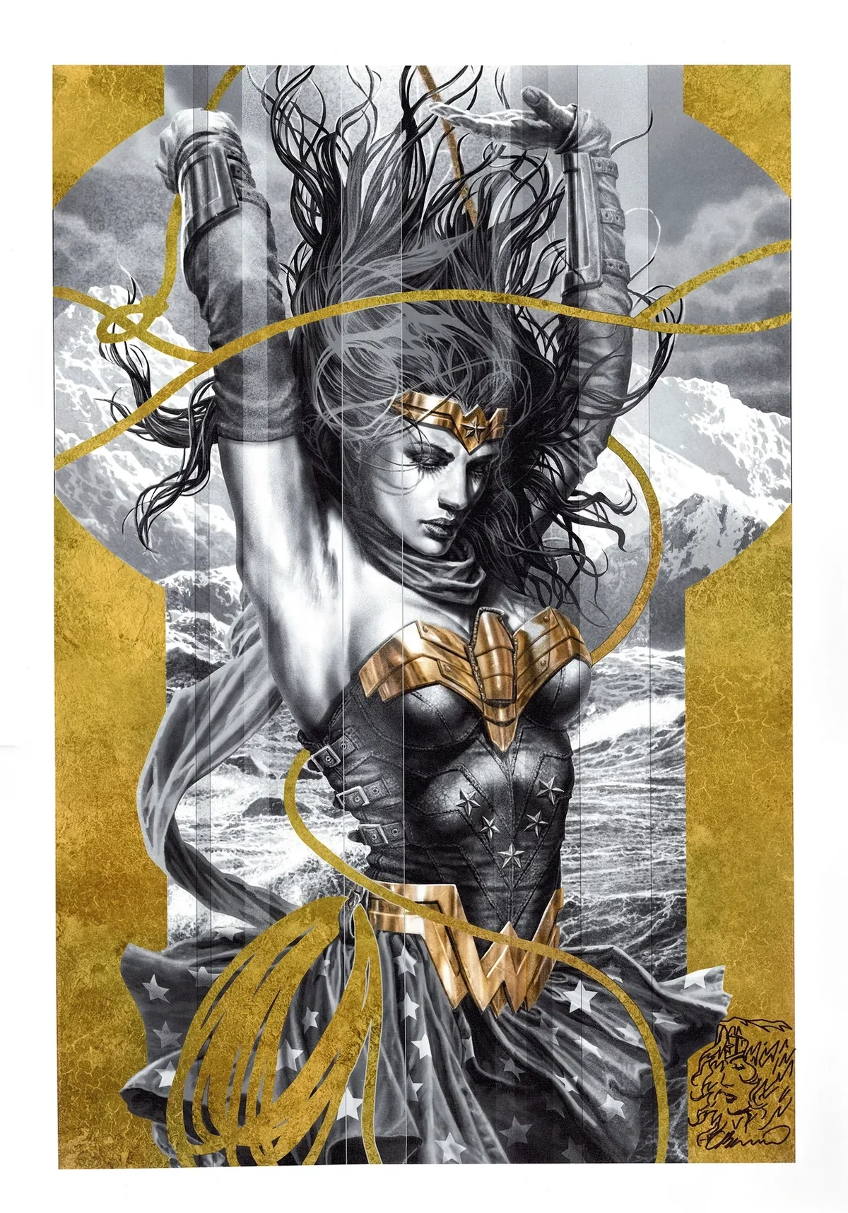 Wonder Woman Black and Gold by Lee Bermejo — Giclee On Canvas Artist Proof Remarque