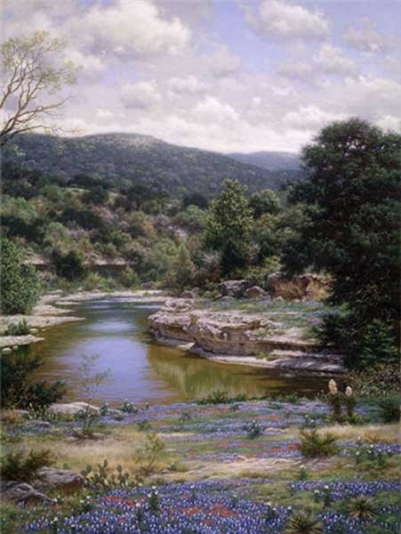 Bluebonnets Along the Frio by Larry Dyke by Larry Dyke — Giclee on Canvas
