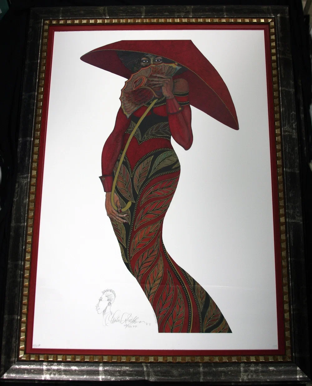 The Red Umbrella -Litho  Printers Proof Remarque Framed by Charles Bibbs
