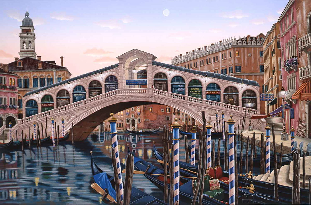 Rialto Bridge at Sunset, 2001 by Liudmila Kondakova — hand-signed serigraph on linen