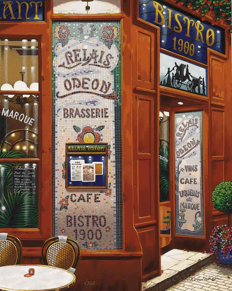 Brasserie (Postcards from Paris), 2003 by Liudmila Kondakova — hand-signed serigraph on linen