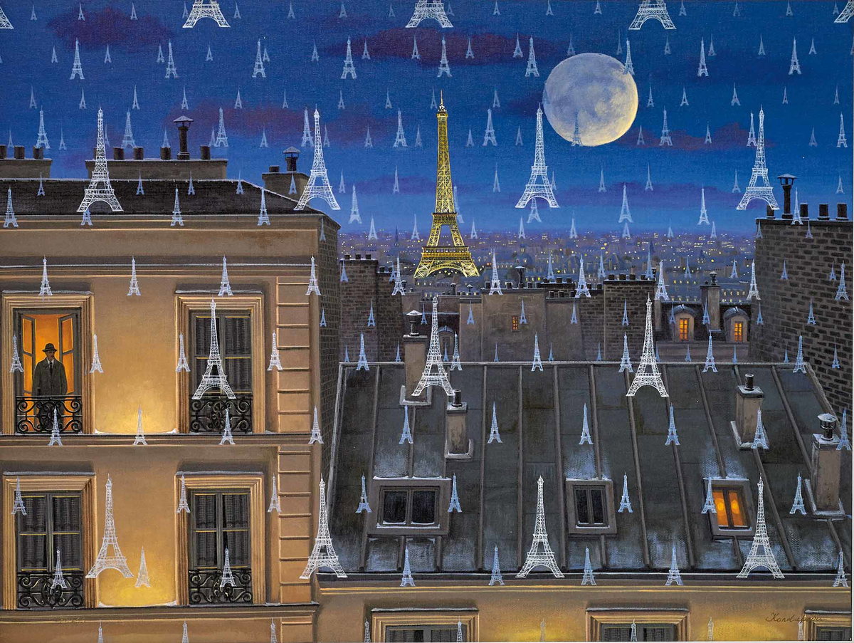 Snowfall - Homage to Magritte, 2016 by Liudmila Kondakova — hand-signed archival print with hand-made serigraph texture plates