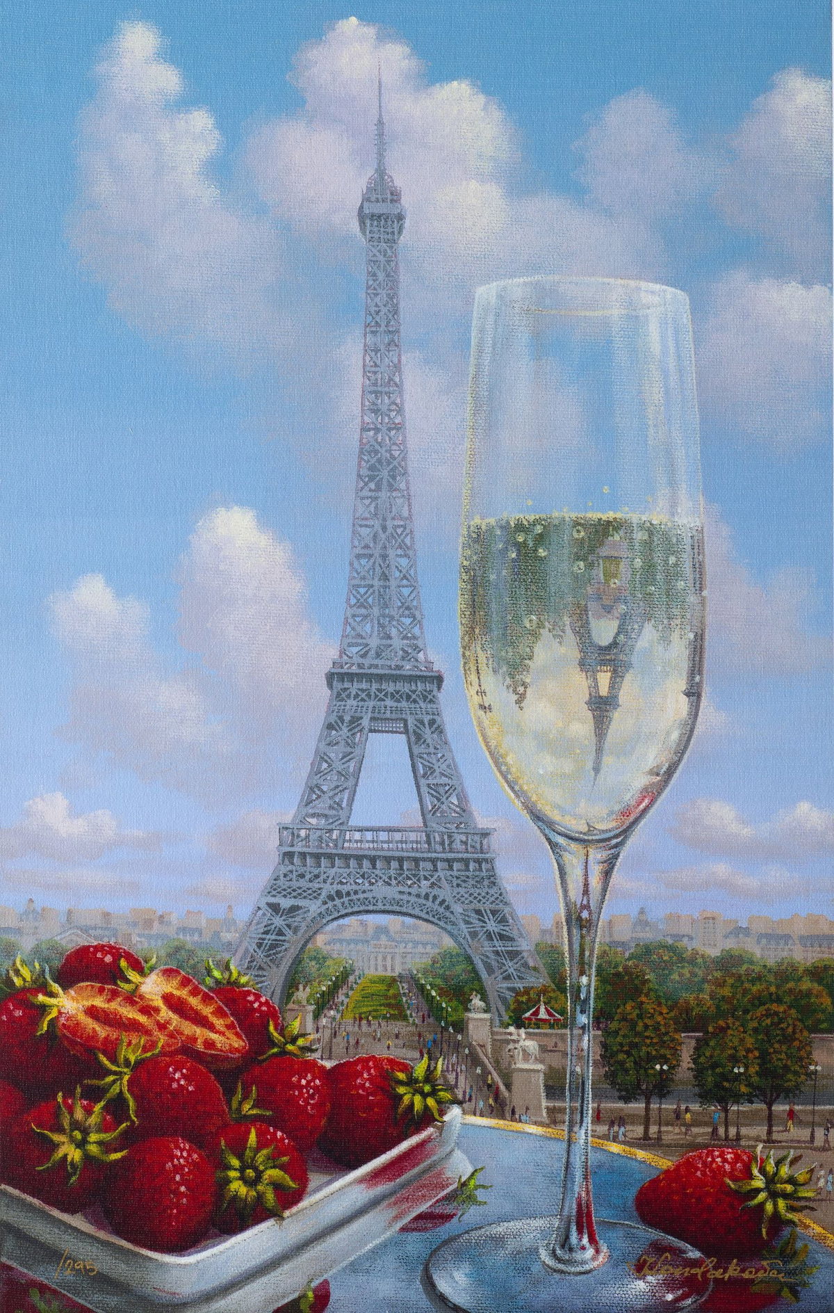 Champagne and Strawberries, 2018 by Liudmila Kondakova — hand-signed archival print with hand-made serigraph texture plates