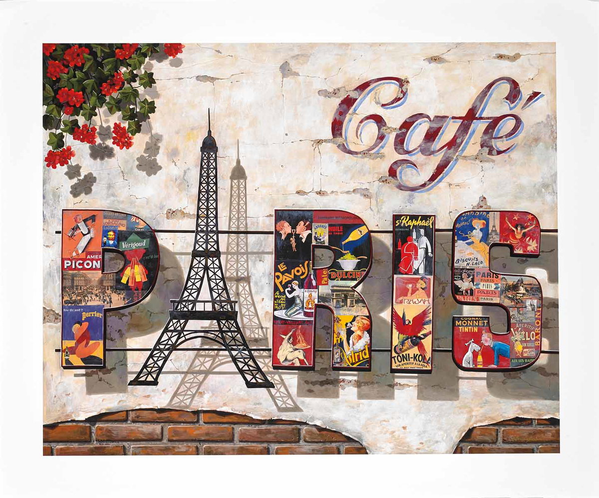 Café Paris, 2014 by Liudmila Kondakova — hand-signed archival print with hand-made serigraph texture plates