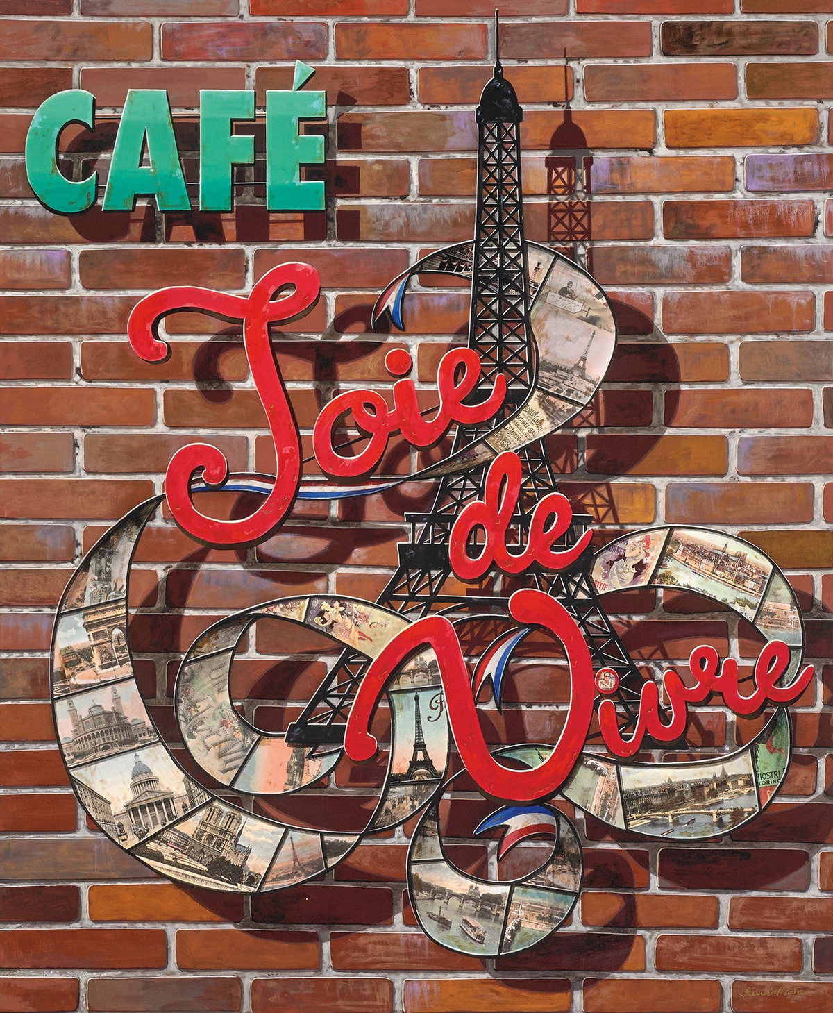 Café Joie de Vivre, 2014 by Liudmila Kondakova — hand-signed archival print with hand-made serigraph texture plates