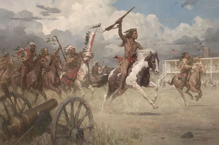 The Charge of Crazy Horse on Fort Laramie1864 by Z.S.  Liang — Canvas