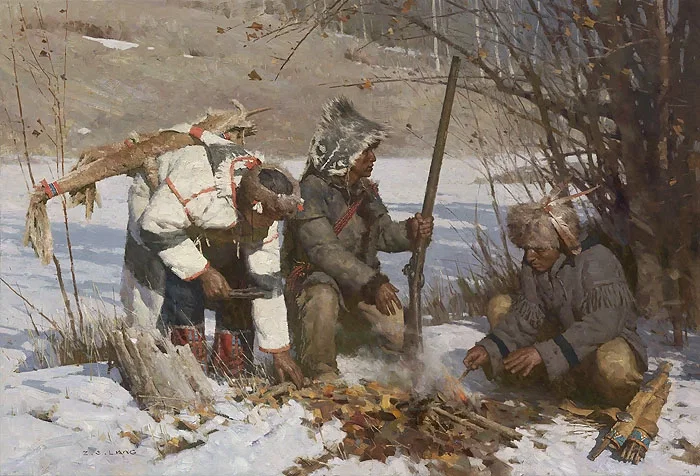 Assiniboine Hunters by Z.S.  Liang — Giclee On Canvas