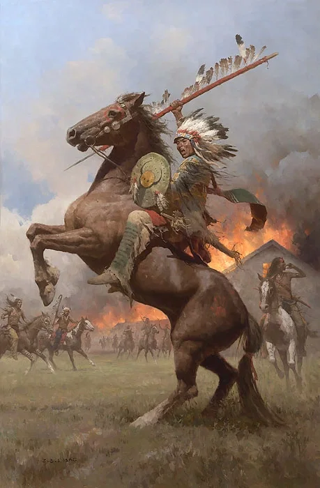 Cheyenne Burning of Fort Phil Kearney, 1868 Master Works by Z.S.  Liang — Giclee On Canvas
