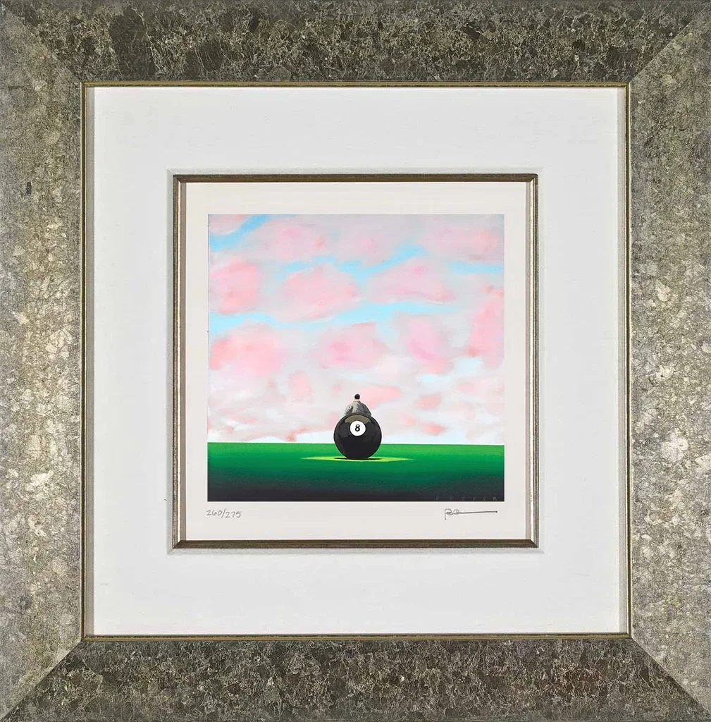 Behind The Eight Ball Framed by Robert Deyber — hand-crafted stone lithograph