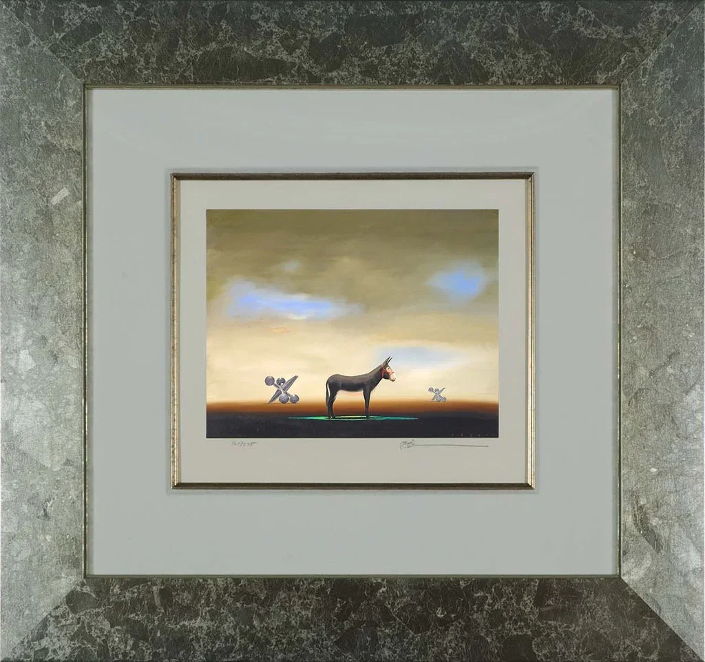 The Jack Ass Jacks Game Framed by Robert Deyber — hand-crafted stone lithograph
