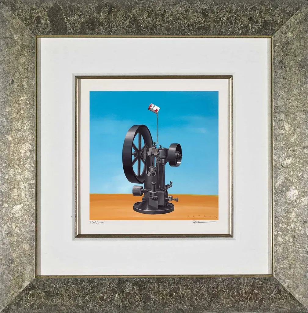 The Well Oiled Machine Framed by Robert Deyber — hand-crafted stone lithograph