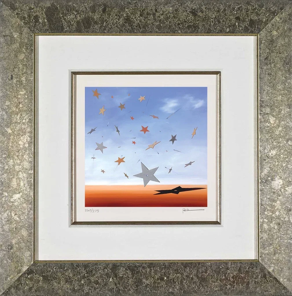 Shooting Stars Framed by Robert Deyber — hand-crafted stone lithograph