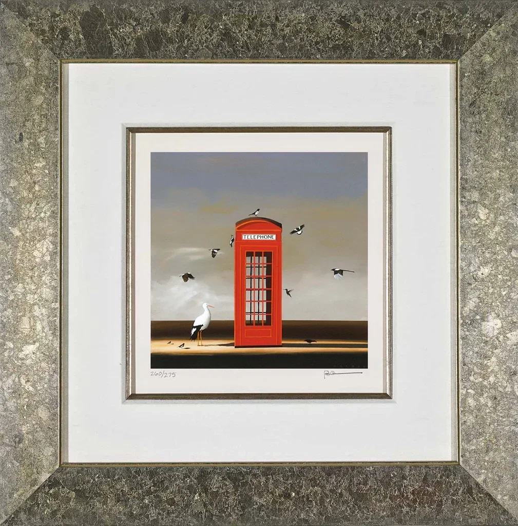 The Bird Call Framed by Robert Deyber — hand-crafted stone lithograph