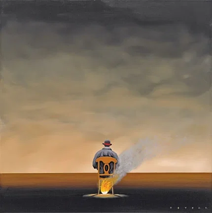 The Hot Seat by Robert Deyber — hand-crafted stone lithograph