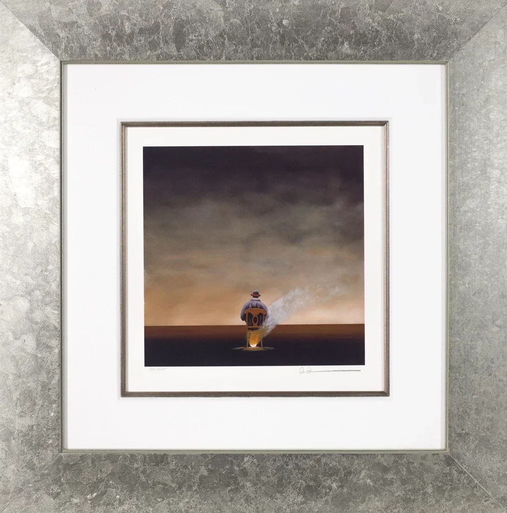 The Hot Seat Framed by Robert Deyber — hand-crafted stone lithograph