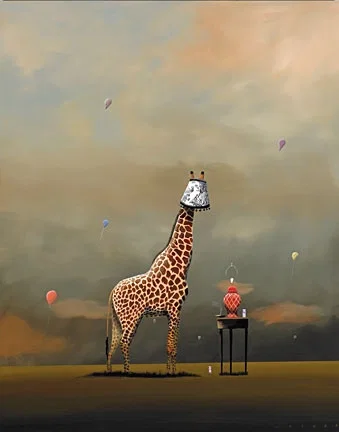 Party Animal Giraffe by Robert Deyber — hand-crafted stone lithograph