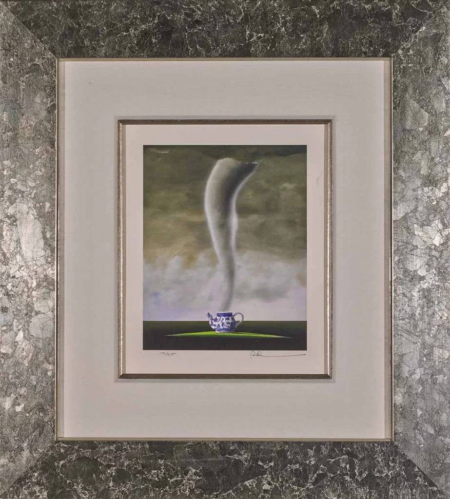 Tempest In A Teapot Framed by Robert Deyber — hand-crafted stone lithograph
