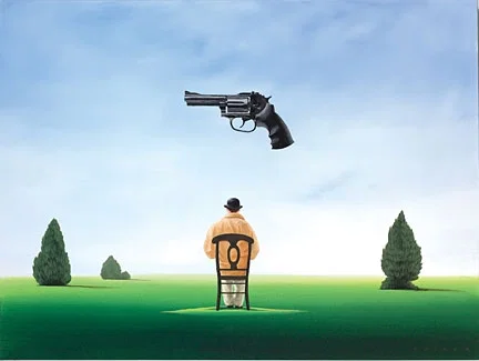Under The Gun by Robert Deyber — hand-crafted stone lithograph