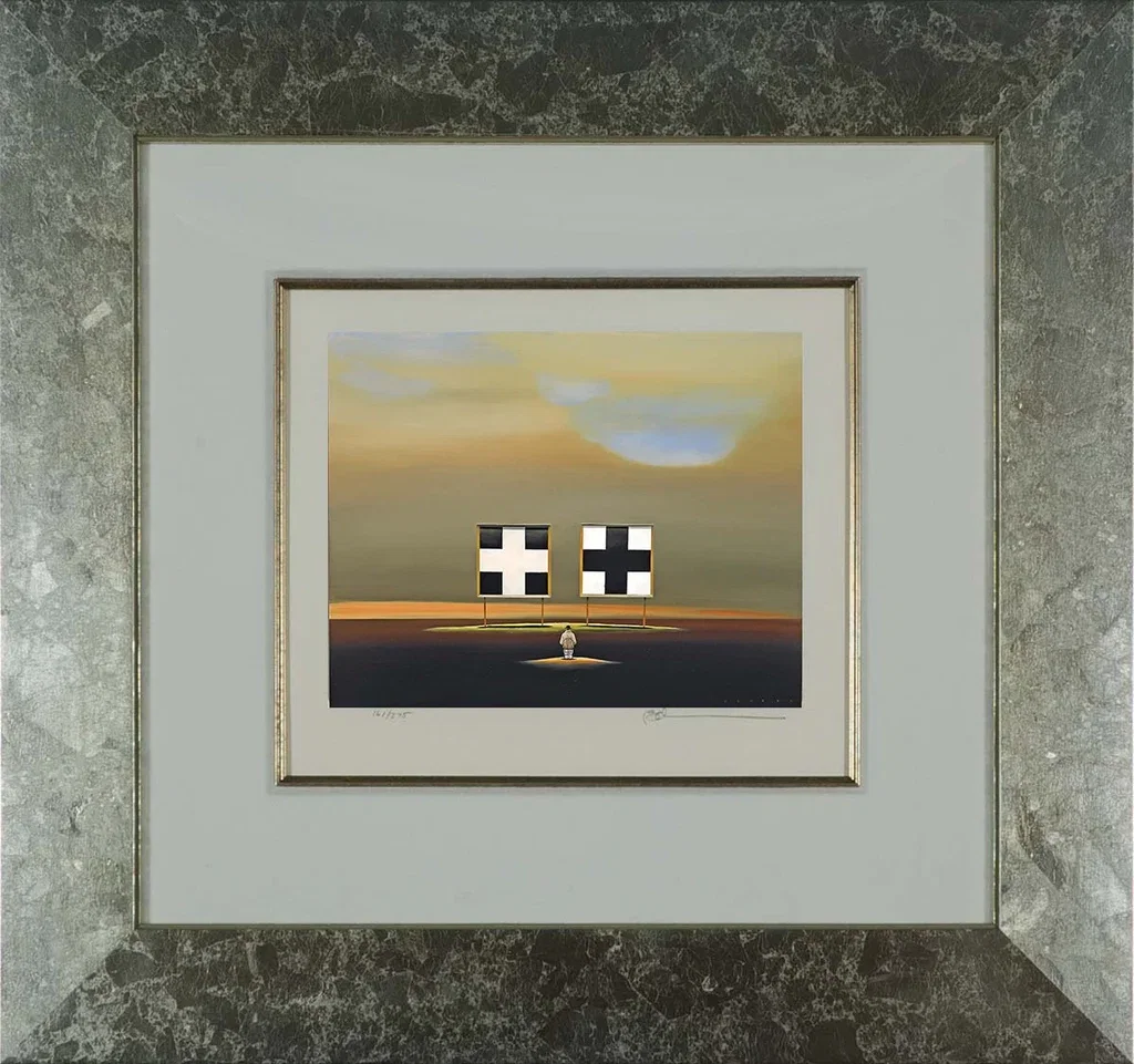 Double Crossed Framed by Robert Deyber — hand-crafted stone lithograph