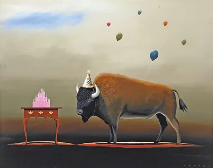 The Party Animal Buffalo by Robert Deyber — hand-crafted stone lithograph