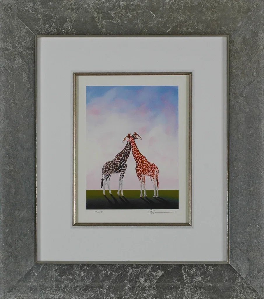 Neck And Neck Framed by Robert Deyber — hand-crafted stone lithograph