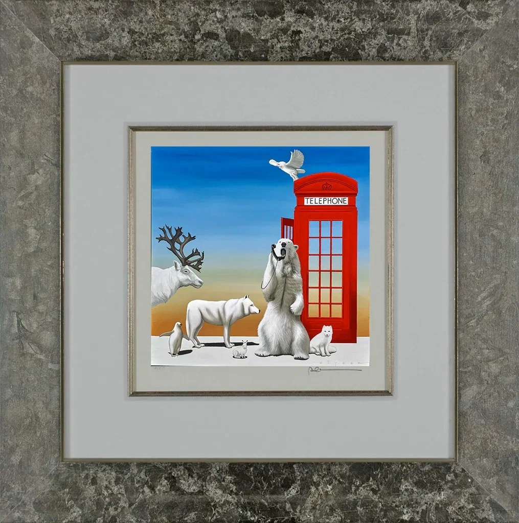 Cold Call Arctic Framed by Robert Deyber — hand-crafted stone lithograph