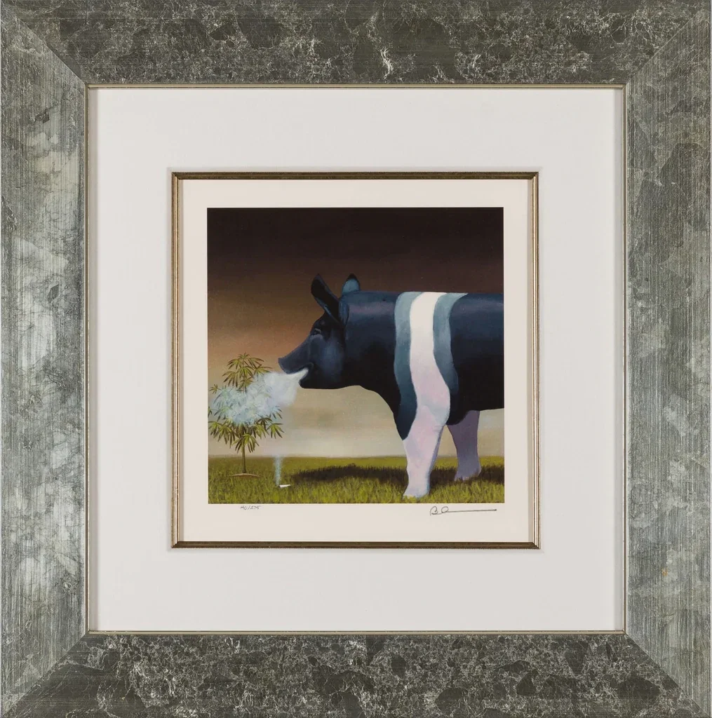 High On The Hog Framed by Robert Deyber — hand-crafted stone lithograph